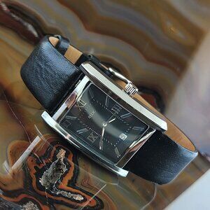 Mens Relic Silver Rectangle Leather Quartz Watch ZR77111